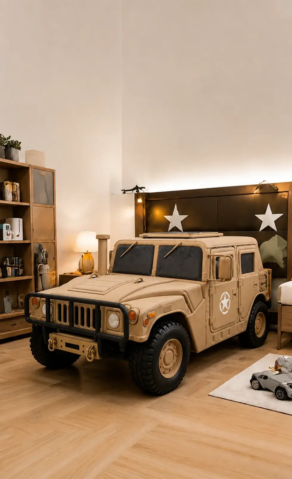 Commander Bed with a military vehicle design in a kids room